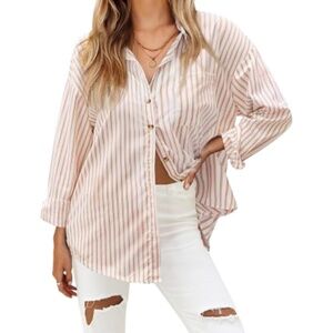 Women's Striped Button Down Casual Long Sleeve Blouse Top